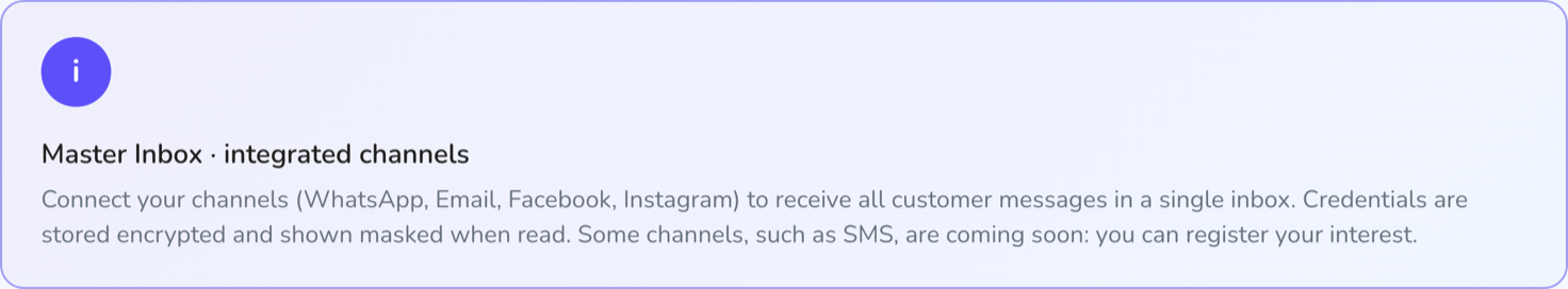 List of messaging channels with their connection status